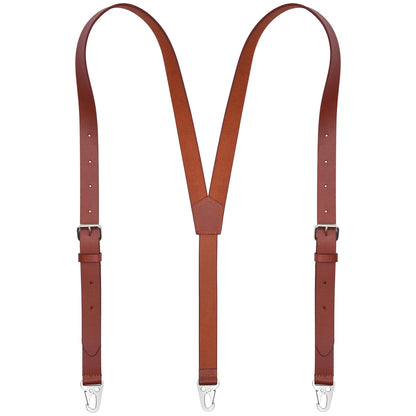 NUTUCH Full Grain Leather Suspender for Men | Y Design Suspenders | | Leather Braces Western | Heavy Duty adjustable Dress Suspender | Snap Hooks | Men Suspenders for Jeans Dress Pants(Brown)
