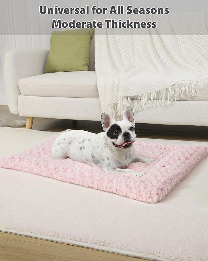 Washable Dog Bed Mat Ultra Soft Dog Crate Pad Comfy Fluffy Pet Kennel Beds Sleeping Mattress for Large Jumbo Medium Small Dogs, 36 x 23 Inch, Pink