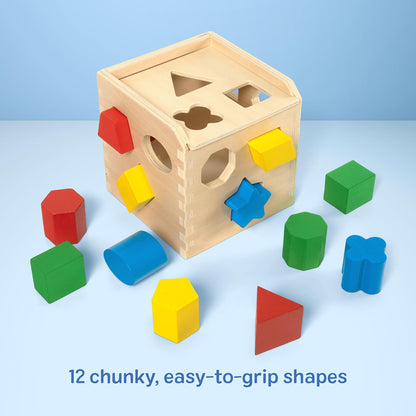 Melissa & Doug Shape Sorting Cube - Classic Wooden Toy With 12 Shapes