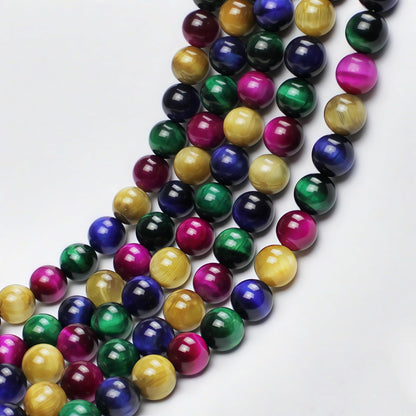 MJDCB Stone Beads 8mm 43pcs Round Mixed Color Tiger's Eye Loose Gemstone Bead Charms for Jewelry Making Bracelet Necklace Earring Pendant