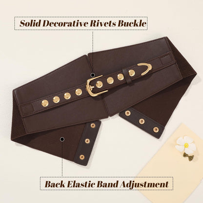 JKEEMI Wide Waist Belt Women Elastic Chunky Stretchy Elegance Belt with Gold Rivets Buckle for Daily Costume