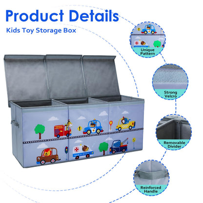 decalsweet Toy Box Chest for Kids, Collapsible Oxford Toy Storage Box with Handles for Boys, Extra Large Sturdy Waterproof Toy Organiser for Bedroom Playroom, 37.7×12.5×15.7 Inch (Animal Cars)