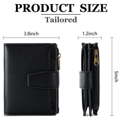 Airkit Small Wallet Women RFID Blocking Soft Leather Bifold Compact Card Holder Wallet for Women with Zipper Coin Pocket 4 ID Window