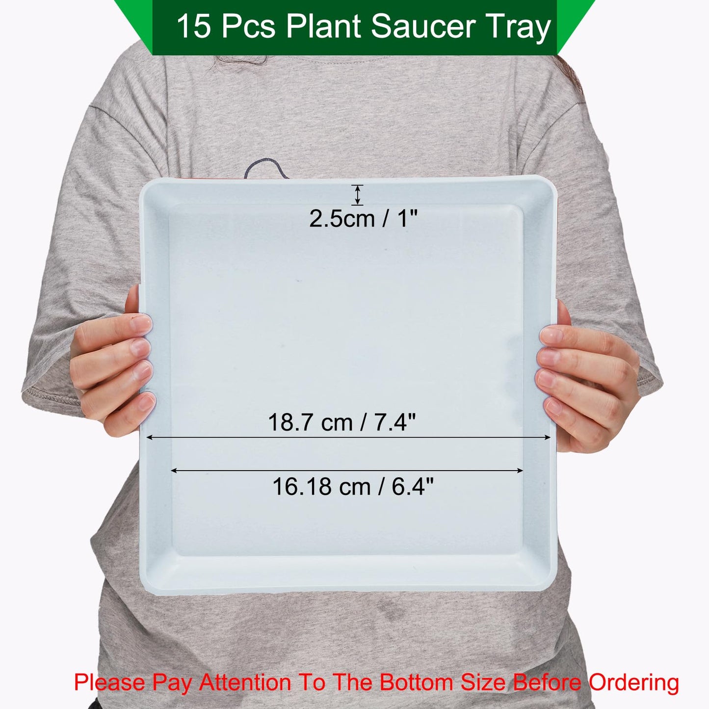 PATIKIL Plant Saucer Tray, 15 Pack 7 Inch Plastic Square Plant Saucer Flower Planter Drip Tray for Indoors Outdoors Patio Balcony, White