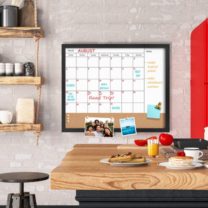 Dry Erase Calendar Whiteboard for Wall, 17.7" x 21.6" Combination Magnetic Dry Erase White Board & Bulletin Board, Black Frame Calendar/Cork Combo Board (BK-4555-B)