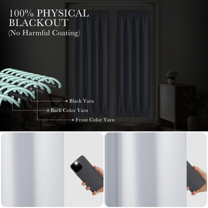 PONY DANCE Greyish White Back Door Curtains for Door Window, 100% Blackout Dual Rod Pocket Privacy French Curtain for Kitchen, Thermal Insulated Small Window Drapes for Classroom, W25 x L40, 1 Panel