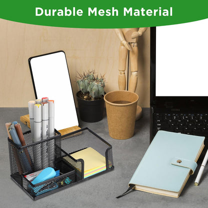 Lemecima 6 Pieces Pen Holder for Desk Mesh Metal Pencil Holders Pen Cup Marker Desk Caddy with Sticky Notes Organizer for Office Supplies Workspace School Home Black