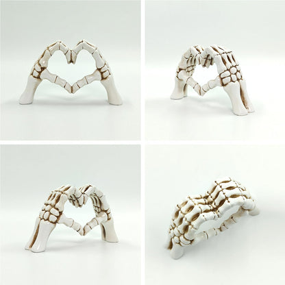 Skeleton Heart Hands Sculpture - 9.45" Gothic Home Decor, White Aesthetic Skeleton Hands Statue for Halloween, Dark Romance Heart Gesture Figurine for Shelf, Desk, Mantle, Macabre Wedding Decor