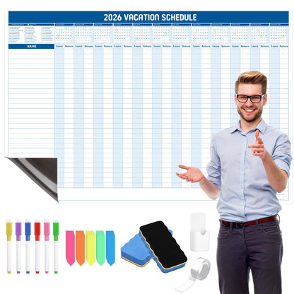 Lincia Large Magnetic 2026 Full Yearly Vacation Board Schedule Dry Erase Wall Planner Calendar Reusable Project Office Whiteboard 24" x 36" Vacation Calendar for Management, Planning, Organizing