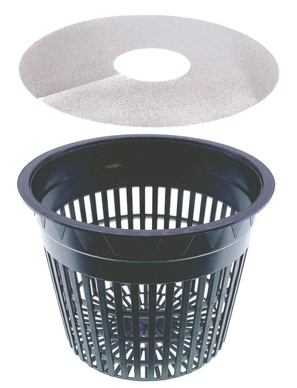 HORTIPOTS 5 Inch Net Pots Raised Center Bottom Mesh Side Round Cup with Free Reflective Top Lids (Pack of 50)