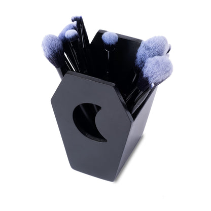 IRISVITA Small Coffin Pen Holder for Desk (Redesigned), Spooky Makeup Brush Holder, Gothic Decor for Home, Black Pencil Holder for Desk, Goth Room Decor, Mini Goth Vanity Organizer