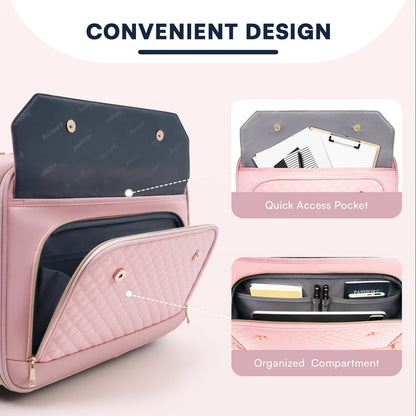 Rolling Laptop Bag Women, Rolling Briefcase for Women for Work, 17 Inch Computer Bag with Wheels, Fashion Flap Laptop Bag With Wheels for Work Business, for Teacher, TSA Friendly Design, Pink