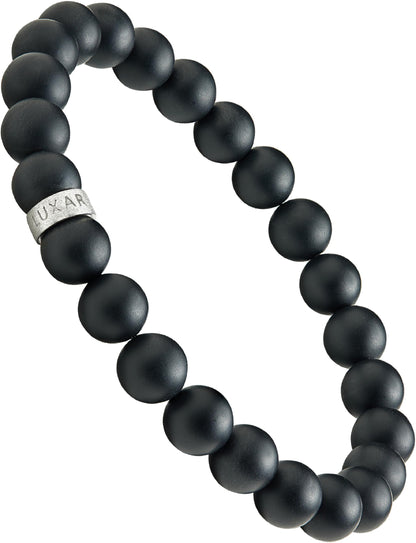 LUXAR Men’s Black Onyx Stone Bead Bracelets | Matte Black 8mm Stone | Minimalist, Designer Jewelry for Men (925 Silver, Small)