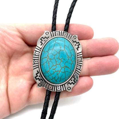 YOQUCOL Blue Turquoise Stone Bolo Tie Native Western Cowboy Indian Hand-woven Leather Bola Tie Necktie for Men Women