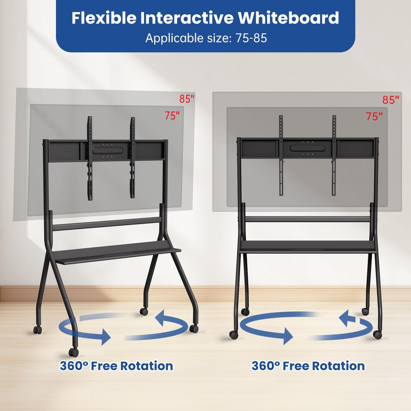 KEINONE 75"- 85" Smart Board Stand for Interactive Whiteboard, Mobile Stand with Four Lockable Wheels, Stable and Easy to Move for Home Office School Classroom, Black