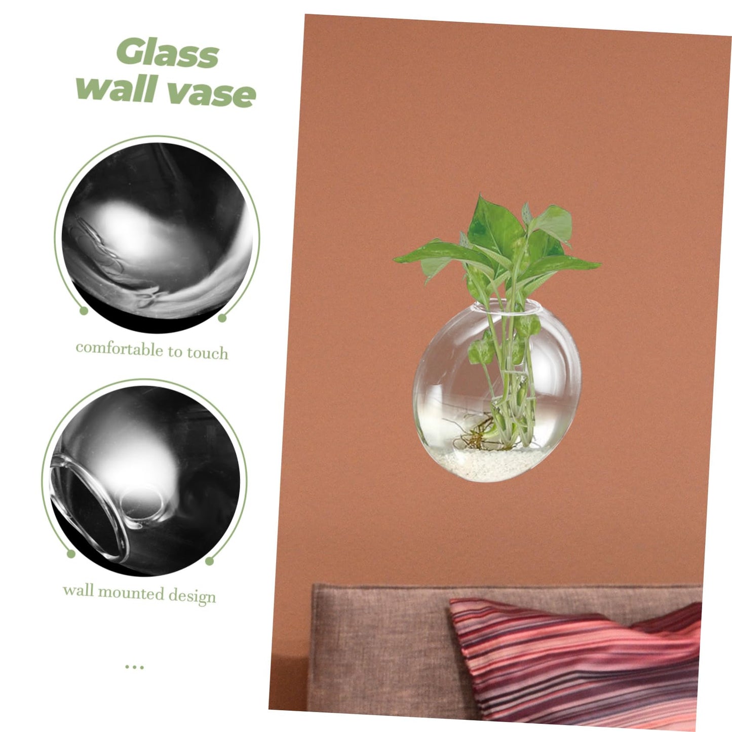 Zerodeko Transparent Glass Wall Hanging Planter Vase for Hydroponic Plants Space Saving Glass Terrarium Container for Indoor Home Decor Easy to Clean and Maintain Suitable for Small