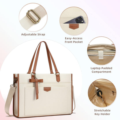 Keyli 3pcs Laptop Bag for Women,15.6 Inch Canvas Tote Bag Work Bags Large Business Computer Briefcase Shoulder Handbag Purse