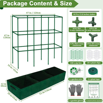Lezmarket 47" × 16" × 47" Tomato Planter for Garden, Tomato Trellis Cages with Fabric Grow Bag for Climbing Plants