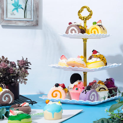 Gandeer 6 Sets of 3 Tier Tea Party Cupcake Stand, White Plastic Cupcake Dessert Plates Square Display Trays for Cake Fruit Candy Display Tower for Wedding Birthday Baby Shower Decorations
