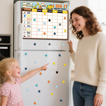 Magnetic Reward Chart for Kids at Home Construction Theme I Did It Motivate Behavior Reward Chart System Magnetic Behavior Tracker Incentive Chore Pad to Develop Responsibility and Good Habits