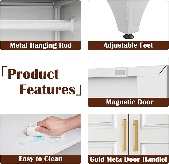 SteeLoong 71" Metal Armoire Wardrobe Closet with 3 Drawer，Tall Clothing Storage Cabinet with Adjustable Shelves and Hanging Rod,White Wardrobe Closet for Bedroom,Home,Office,Gym