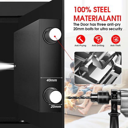 1.8 Cubic Feet Small Personal Safe for Home Use, Anti-theft Fireproof Lock Box with Programmable Keypad, Spare Keys and Removable Shelf, Digital Home Security Safe for Money Documents Medicines