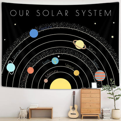 TOMOZ Solar System Tapestry, Galaxy Universe Planets Tapestries for Kids Boys, Educational Science Wall Tapestry for Classroom Bedroom Playroom Dorm Nursery Decor 80 x 60Inch