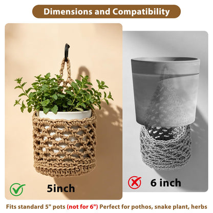 4-Pack 5-Inch Macrame Wall Plant Hangers, Natural Cotton Hanging Planter Baskets for Indoor Plants, Boho-Style Woven Plant Baskets for Walls, Small Hanging Pots for Succulents and Kitchen Storage