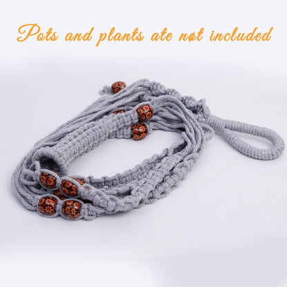 HOREAKHJ 35 Inch Macrame Plant Hanger, Large for up to 15 Inch Pot Extra Long Hanging Planter Holder Basket with Wood Beads for Indoor Outdoor Home Decor (Grey, 1-Pack)