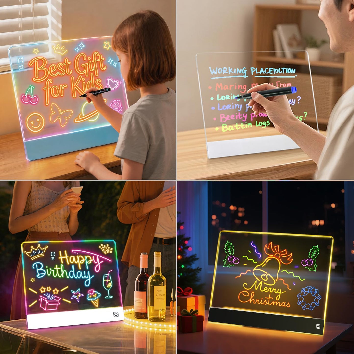 Rechargeable LED Drawing Board for Kids, 16" Light Up Acrylic Dry Erase Board, Lumi Board LED Note Board with Invisible Stand Glow Doodle Board Birthday Easter Gifts for Kids Blue