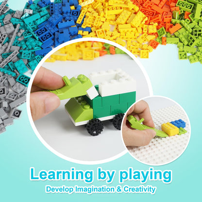 ekuzi 1200 Creative Building Blocks Set Compatible with Major Brands Classic, Includes Dual-Sided and Single-Sided Baseplates, Variety of Accessories to Spark Imagination (boy)