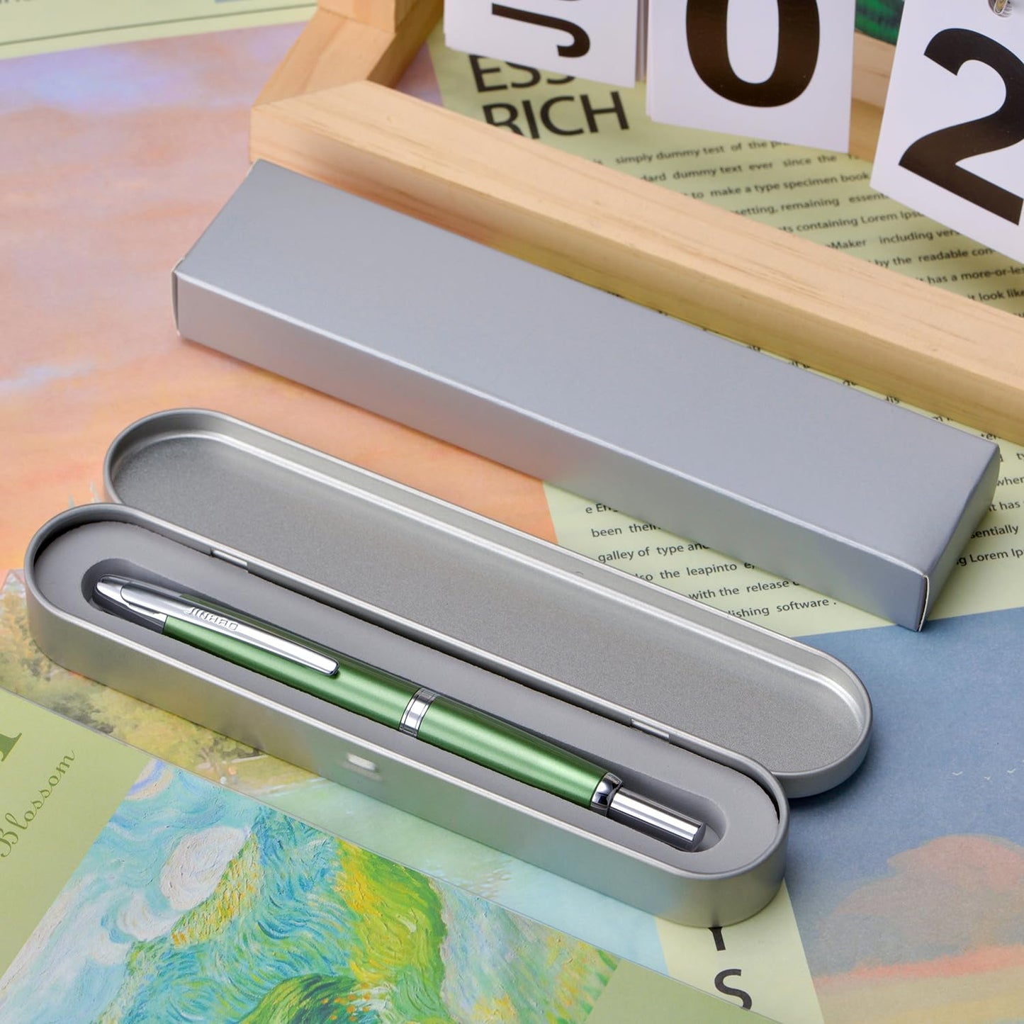 Jinhao 10 Press Fountain Pen with Box, Sea Pine Green Retractable Extra Fine Nib with Ink Converter Set (Silver Clip)