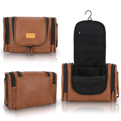 MIRASON Travel Toiletry Bag, Hanging Toiletry Bag for Men, Leather Travel Shower Bag for Toiletries Dopp Kit Bathroom Bag with Metal Hook, Gift for Men (Brown)