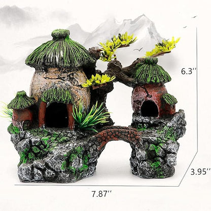 IBWell Classical Lifelike Chinese Landscape Resin Aquarium Castle Decorations Fish Tank Ornaments (House)