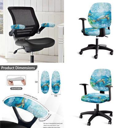 Lotusorchid 4 Pieces Sea Turtle Print Office Chair Covers Set Removable Protective Stretch Printed Computer Office Chair Covers Backrest Cover Chair Armrest Cover, Blue