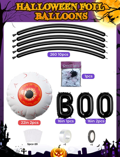 Halloween Balloon Garland Arch Kit, 138PCS Purple Orange and Black Balloons with BOO Foil Balloons, Spider Web, Eyeball Balloons for Birthday, Halloween Party Decorations Indoor Outdoor