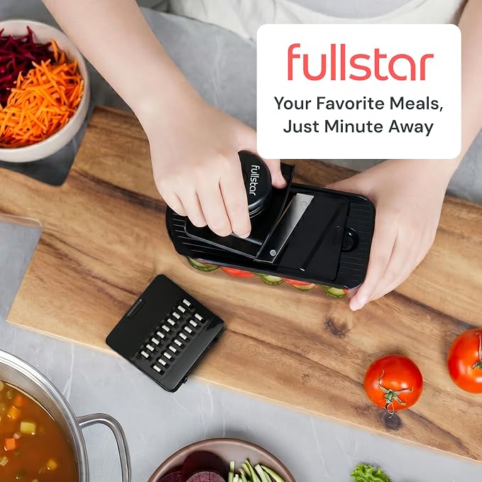 Fullstar Essential Mandoline Slicer for Kitchen - Space-Saving 2-in-1 Fruit Cutter, Cucumber Slicer, Julienne Peeler