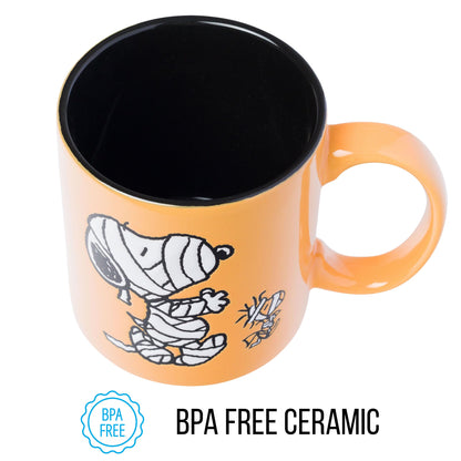 Silver Buffalo Peanuts Mummy Wax Resist Ceramic Mug Featuring Snoopy and Woodstock, 20 Ounces
