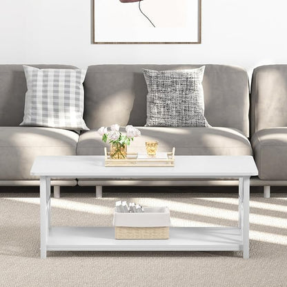 GreenForest Coffee Table for Living Room with Round Corners Farmhouse Style Center Table with Storage Shelf 39 Inch Space Saving Easy Assembly Full White