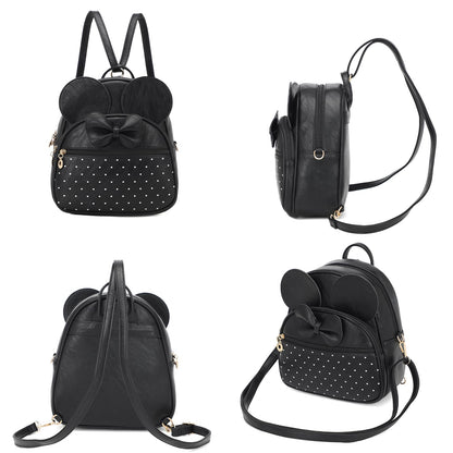 KL928 Girls Mini Backpack Bowknot Polka Dot Cute Daypacks Convertible Shoulder Bag Purse for Women (Black)