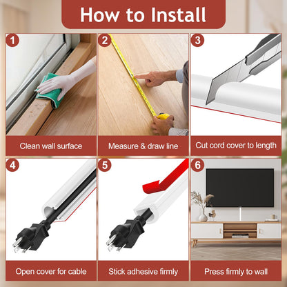 Self-Adhesive Silicone Cable Hider, Flexible Wire Cover Cable Raceway for Wires, Wall Mount TV, Home Audio, Network, Power, and Phone Line Managemen (White-1 Cable, 78inch)