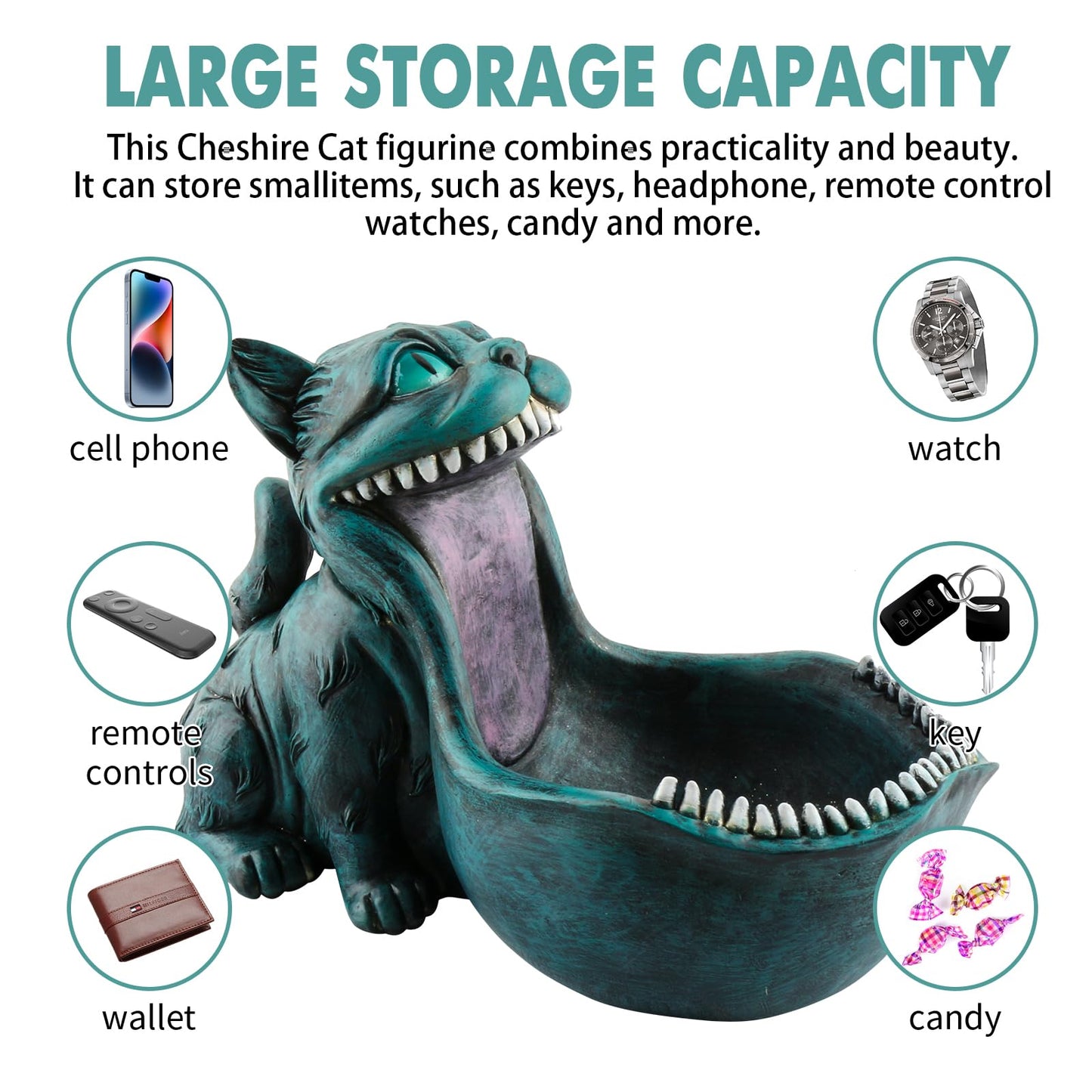 Cat Candy Bowl Cheshire Cat Statue Large Candy Dish for Office Desk Key Bowl for Entryway Table Indoor Planter Decorative Bowls for Home Big Mouth Cat Gifts