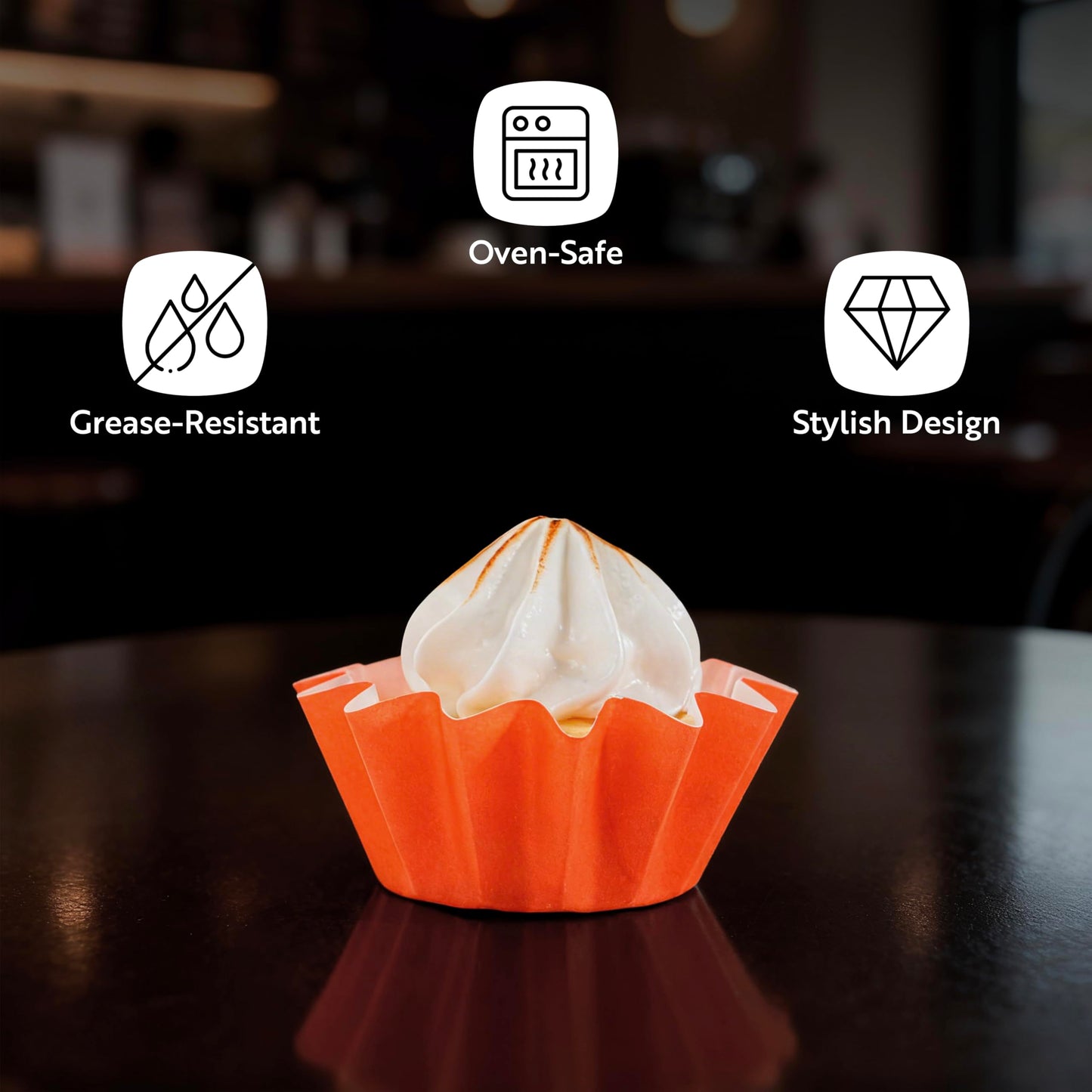 Restaurantware Paper Baking Cups 200 Count 0.4 Ounce Paper Greaseproof Muffin Liners, 2 Inches Disposable Baking Cups Flared Design Tangerine for Oven and Freezer Use