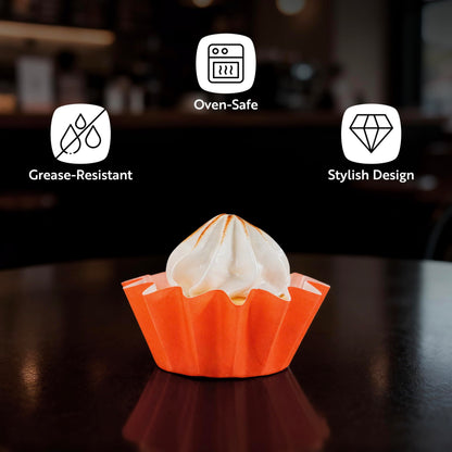 Restaurantware Paper Baking Cups 200 Count 0.4 Ounce Paper Greaseproof Muffin Liners, 2 Inches Disposable Baking Cups Flared Design Tangerine for Oven and Freezer Use