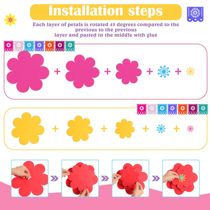 Mooliwe Paper Flowers Decorations for Wall DIY 3D Paper Bulletin Board Mexican Flowers Backdrop Decoration for Classroom Back to School Holiday Party(Classic,10 Set)