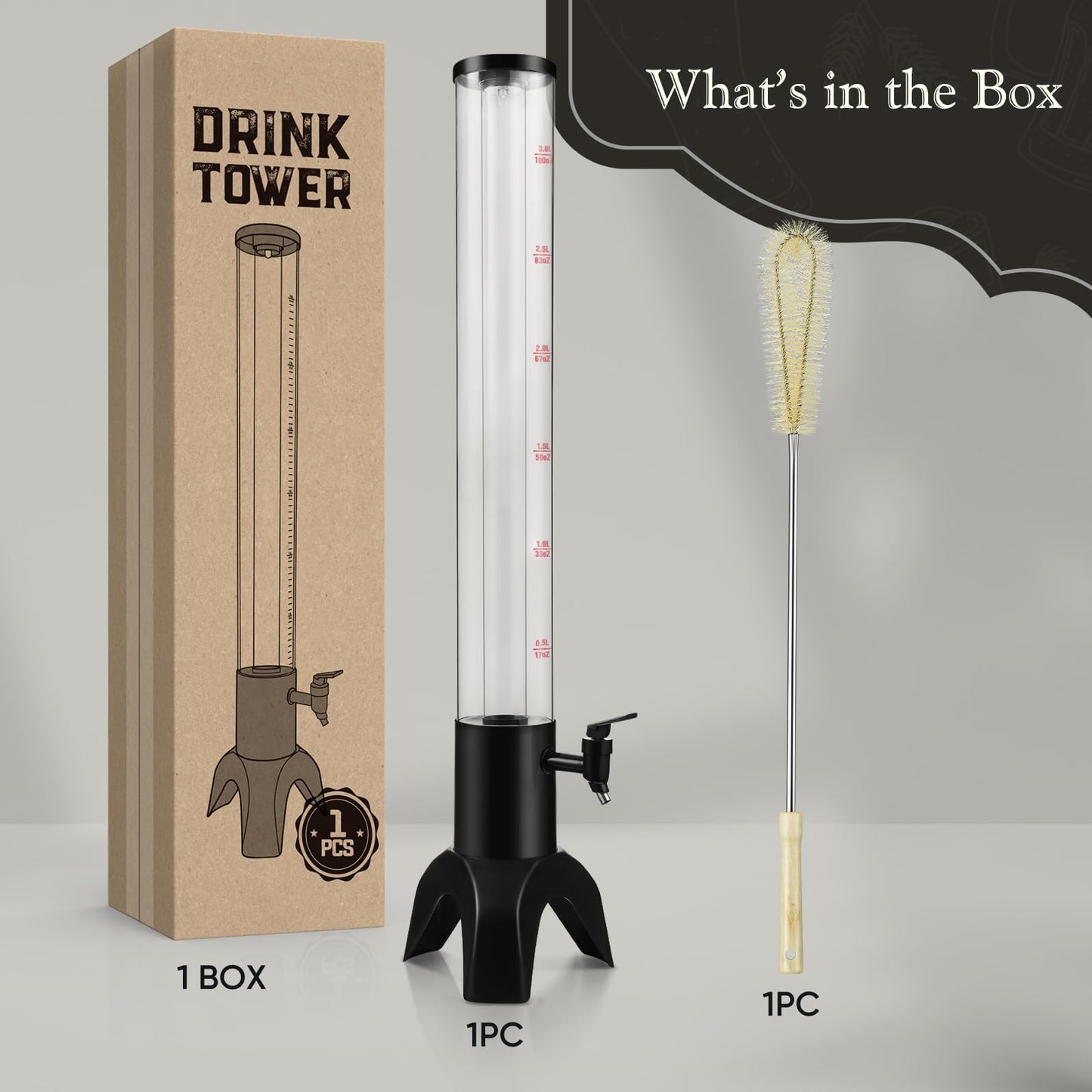COSYOO Drink Tower, 3L Mimosa Tower Dispenser With Ice Tube and Led Light, Tabletop Beer Dispenser 3.17 Qt./101oz, Ideal for Parties Bars Pubs Restaurants