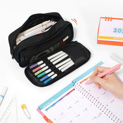 SUNEE Pencil Case, Large Capacity Pencil Pouch, Extra Big Pencil Bag with 6 Compartments, 900D Oxford Pencil Box for Office Stationery Organizer, School Supplies for Teen Boys Girls Women Men, Black