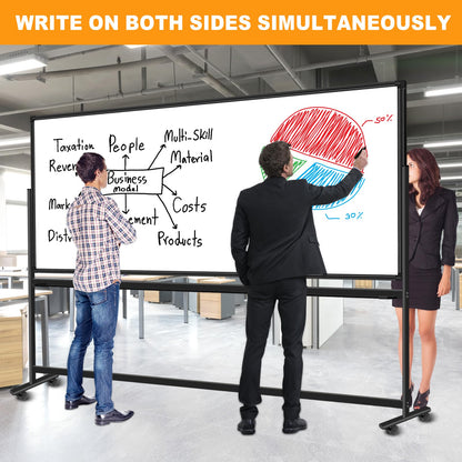 Large Magnetic Rolling Whiteboard on Wheels, 96 x 48 Inches, Double-Sided Mobile White Board with Stand, 8' x 4' Dry Erase Board with Stand for Office, School, Home, 3 Eraser, 6 Markers, 24 Magnets
