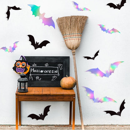 Halloween Iridescent Holographic Bats Party-Decorations Stickers Banner - 17pcs Neon Glitter 3d Paper Rooms Wall Decor,Hotel Transylvania Kids Happy Birthday Hanging Supplies Panduola