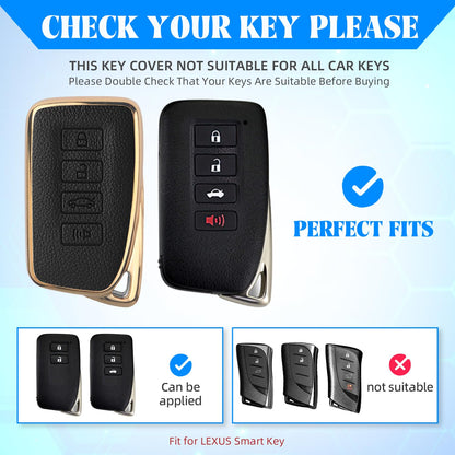 QBUC for Lexus Key Fob Cover with Keychain,Upper Leather + Soft TPU Car Key Case Shell for Lexus 2015-2021 ES IS GS NX LS RX RC GX LX 570 200 250 350 460 300 F 450h 600h,4 Buttons(Black)